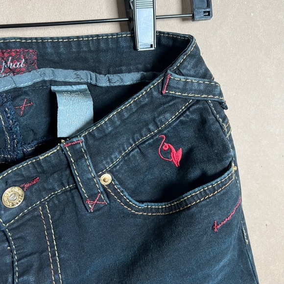 Low Rise Vintage Baby Phat ESTILO Stretch Flare Capri Crystal Cat Pockets Size 9 - Picture 3 of 14